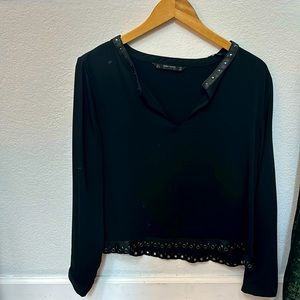 Zara large rivet trimmed black blouse